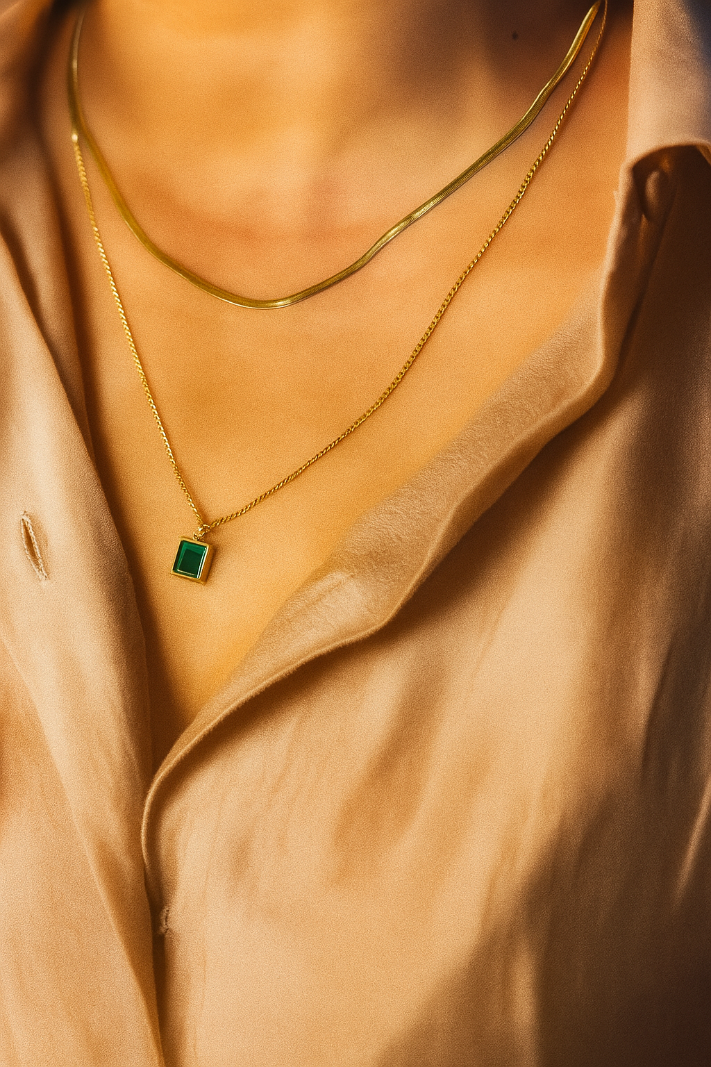 Green Emerald Geometric Layered necklace