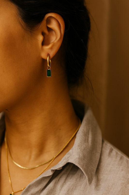 Emerald Drop Hoops